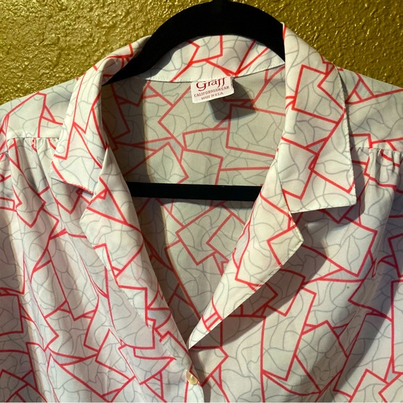 Women’s Funky Blocks Boxy button down short sleeve shirt / blouse - Picture 3 of 6